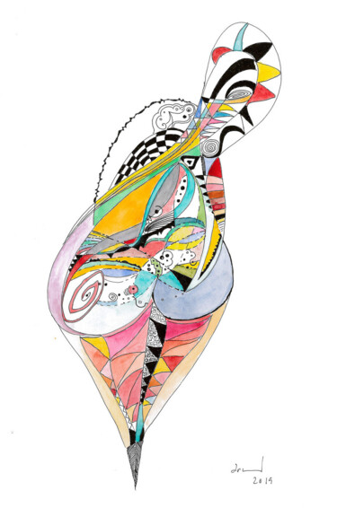 Peinture intitulée "Poule bien roulée" par Arnaud Dromigny, Œuvre d'art originale, Aquarelle