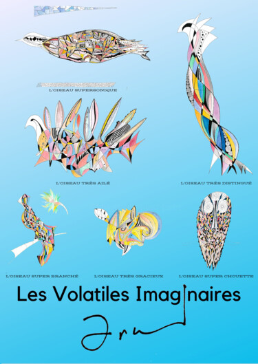 Digitale Kunst getiteld "Les Volatiles Imagi…" door Arnaud Dromigny, Origineel Kunstwerk, 2D Digital Work