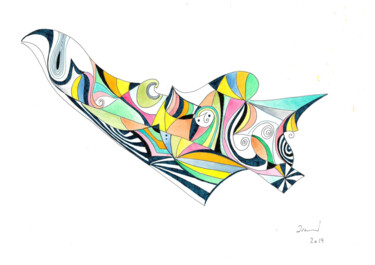 Peinture intitulée "L'Oiseau à Hélice" par Arnaud Dromigny, Œuvre d'art originale, Aquarelle