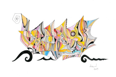 Картина под названием "L'Oiseau Drakkar" - Arnaud Dromigny, Подлинное произведение искусства, Акварель
