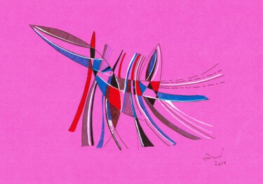 Drawing titled "La Fuga Fuschia" by Arnaud Dromigny, Original Artwork, Ink