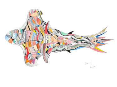 Malerei mit dem Titel "Piscis Pulcher Pinna" von Arnaud Dromigny, Original-Kunstwerk, Aquarell