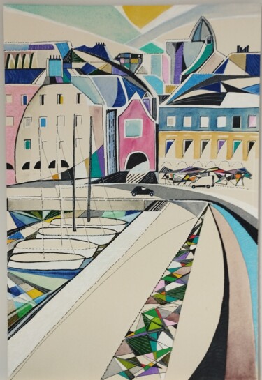 Peinture intitulée "Vannes, le port" par Arnaud Dromigny, Œuvre d'art originale, Acrylique