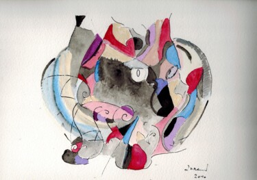 Schilderij getiteld "bouli mon chat" door Arnaud Dromigny, Origineel Kunstwerk, Aquarel