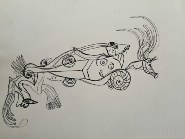 Drawing titled "Goddess of the sea" by Arnaud Dubois, Original Artwork, Ink