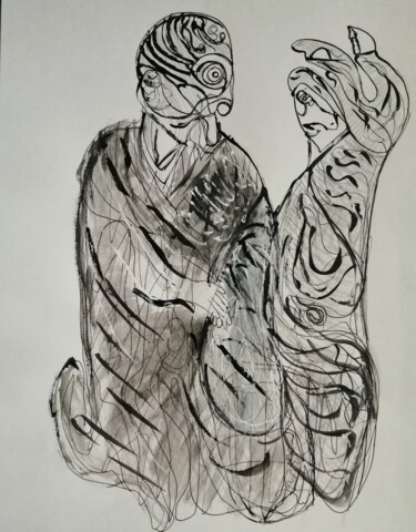 Drawing titled "Minos and Daedalus" by Arnaud Dubois, Original Artwork, Ink