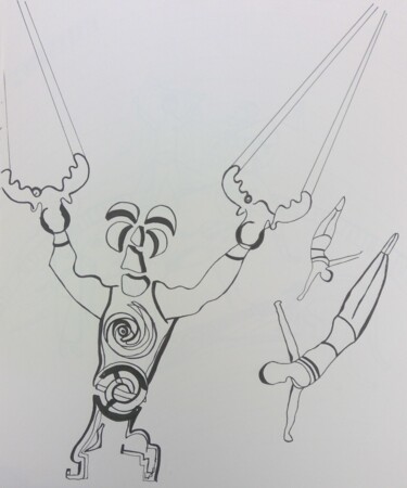Tekening getiteld "Flying Circus" door Arnaud Dubois, Origineel Kunstwerk, Potlood