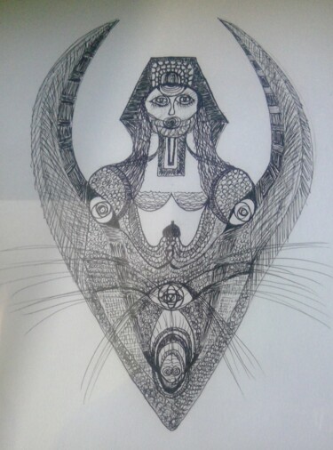 Drawing titled "The Sphinx" by Arnaud Dubois, Original Artwork, Ink
