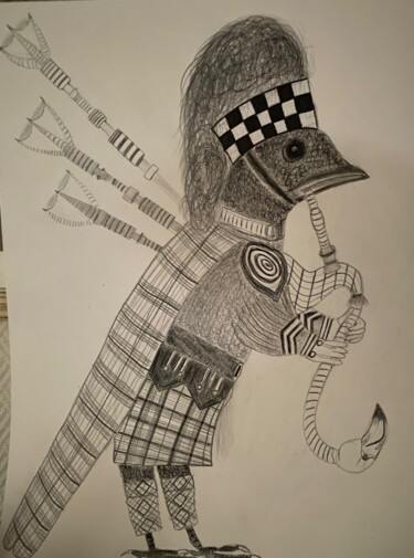 Drawing titled "Magpiper" by Arnaud Dubois, Original Artwork, Graphite