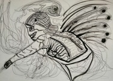 Desenho intitulada "Fighting Samouraï" por Arnaud Dubois, Obras de arte originais, Tinta