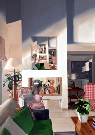 Картина под названием "Intérieur gigogne" - Arnaud Feuga, Подлинное произведение искусства, Масло Установлен на Деревянная р…