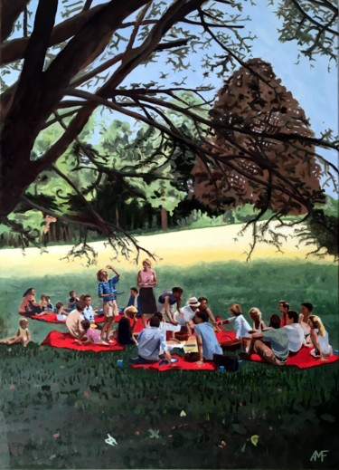 Peinture intitulée "Pique-nique au Mont…" par Arnaud Feuga, Œuvre d'art originale, Huile Monté sur Châssis en bois