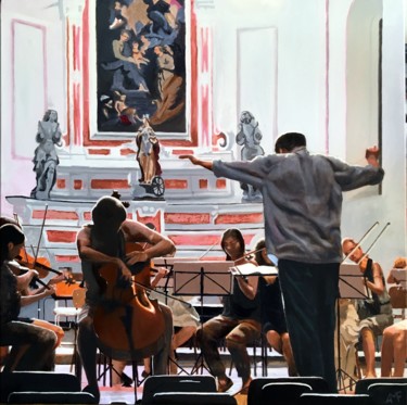 Pittura intitolato "String rehearsal in…" da Arnaud Feuga, Opera d'arte originale, Olio