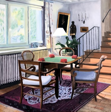 Painting titled "La table de bridge" by Arnaud Feuga, Original Art, Oil