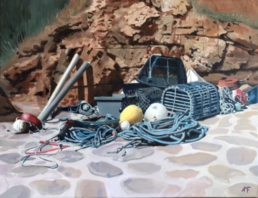 Картина под названием "Casiers à l'île d'Y…" - Arnaud Feuga, Подлинное произведение искусства, Масло Установлен на Деревянна…