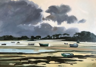 Peinture intitulée "Barques au Corréjou" par Arnaud Feuga, Œuvre d'art originale, Huile