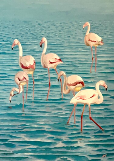 Peinture intitulée "Flamingos 2" par Arnaud Feuga, Œuvre d'art originale, Huile