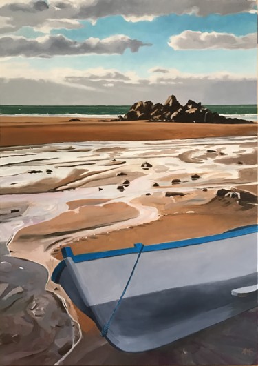 Картина под названием "Canot à Brignogan" - Arnaud Feuga, Подлинное произведение искусства, Масло Установлен на Деревянная р…