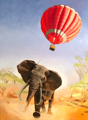 Schilderij getiteld "Air safari 1" door Arnaud Feuga, Origineel Kunstwerk, Olie