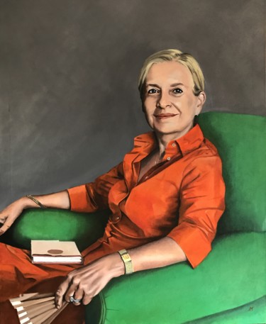 Peinture intitulée "Coco en robe orange" par Arnaud Feuga, Œuvre d'art originale, Huile