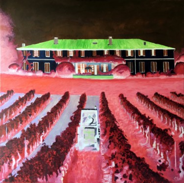 Painting titled "Martian vineyard" by Arnaud Feuga, Original Artwork, Oil Mounted on Wood Stretcher frame