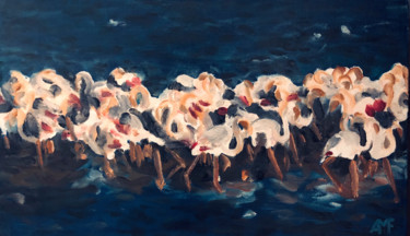 Картина под названием "Réveil de flamants…" - Arnaud Feuga, Подлинное произведение искусства, Масло