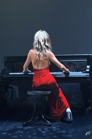 Peinture intitulée "La pianiste" par Arnaud Feuga, Œuvre d'art originale, Huile