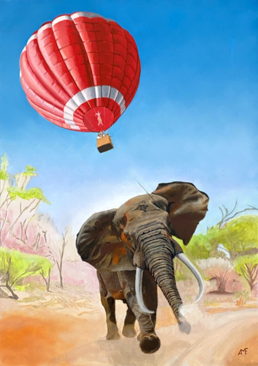 Schilderij getiteld "Air safari 2" door Arnaud Feuga, Origineel Kunstwerk, Olie