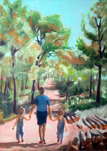 Peinture intitulée "Promenade en forêt" par Arnaud Feuga, Œuvre d'art originale, Huile