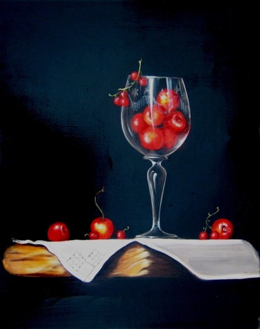 Картина под названием "Verre aux cerises" - Arnaud Feuga, Подлинное произведение искусства, Масло