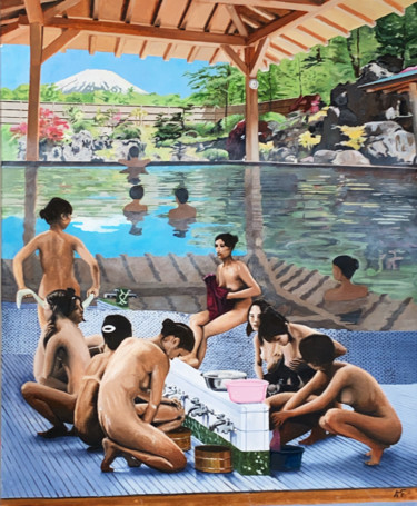 Peinture intitulée "Bain japonais" par Arnaud Feuga, Œuvre d'art originale, Huile Monté sur Châssis en bois