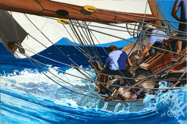 Painting titled "En course" by Arnaud Feuga, Original Artwork, Oil