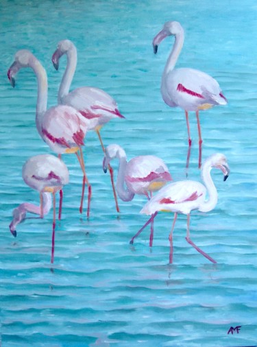 Peinture intitulée "Flamingos 1" par Arnaud Feuga, Œuvre d'art originale, Huile