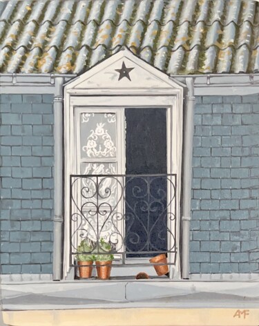 Картина под названием "Fenêtre aux pots" - Arnaud Feuga, Подлинное произведение искусства, Масло Установлен на Деревянная ра…