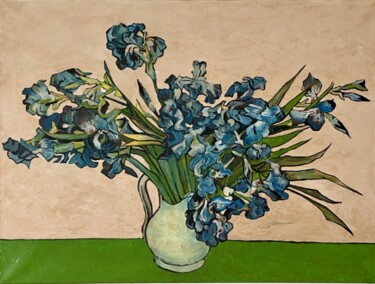 Painting titled "Iris Metropolitan" by Arnaud Feuga, Original Artwork, Oil Mounted on Wood Stretcher frame