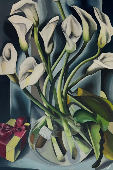 Painting titled "Arums" by Arnaud Feuga, Original Artwork, Oil Mounted on Wood Stretcher frame