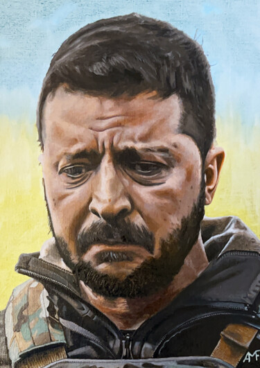 Volodymyr Zelensky Peinture intitulée "Volodymyr Zelensky" par Arnaud Feuga, Œuvre d'art originale, Huile
