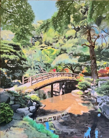 Pittura intitolato "Jardin japonais" da Arnaud Feuga, Opera d'arte originale, Olio Montato su Telaio per barella in legno