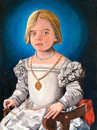 Painting titled "Emma à la manière d…" by Arnaud Feuga, Original Artwork, Oil Mounted on Wood Stretcher frame