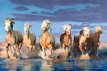 Painting titled "Cavalcade" by Arnaud Feuga, Original Artwork, Oil Mounted on Wood Stretcher frame