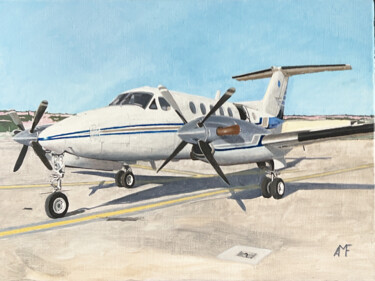 Malerei mit dem Titel "Beechcraft King Air…" von Arnaud Feuga, Original-Kunstwerk, Öl Auf Keilrahmen aus Holz montiert