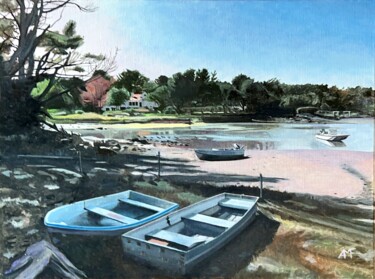 Painting titled "Cape Neddick Harbor…" by Arnaud Feuga, Original Artwork, Oil Mounted on Wood Stretcher frame