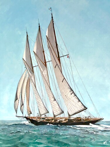 Painting titled "Atlantic" by Arnaud Feuga, Original Artwork, Oil Mounted on Wood Stretcher frame