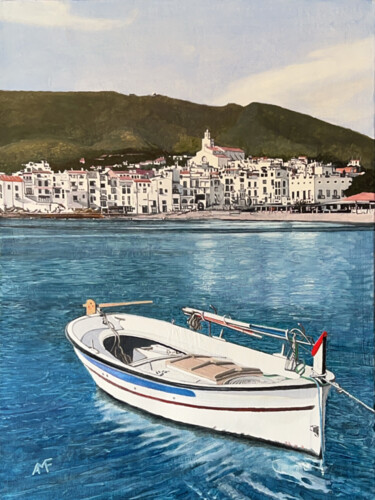 Painting titled "Cadaqués" by Arnaud Feuga, Original Artwork, Oil Mounted on Wood Stretcher frame