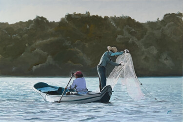 Malarstwo zatytułowany „Pescador nordestino” autorstwa Arnaud Feuga, Oryginalna praca, Olej Zamontowany na Drewniana rama no…