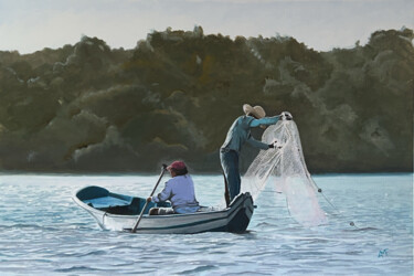 Painting titled "Pescador nordestino" by Arnaud Feuga, Original Artwork, Oil Mounted on Wood Stretcher frame