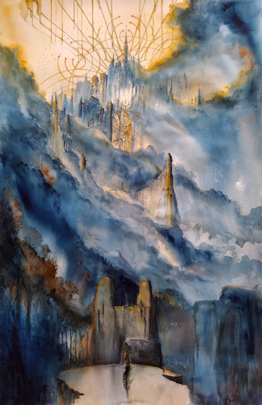 Картина под названием "L'île aux morts" - Arnaud Martin Artiste Peintre, Подлинное произведение искусства, Акварель