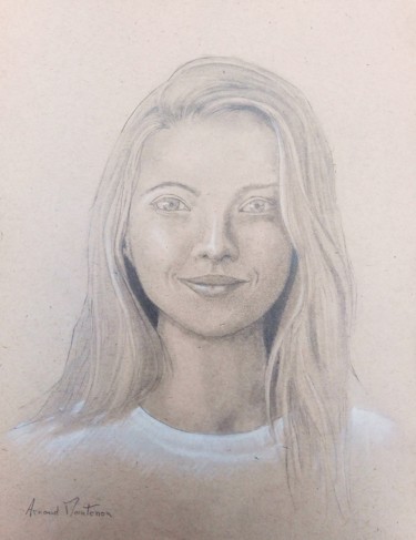 Drawing titled "Sourire" by Arnaud Montenon, Original Artwork, Pencil