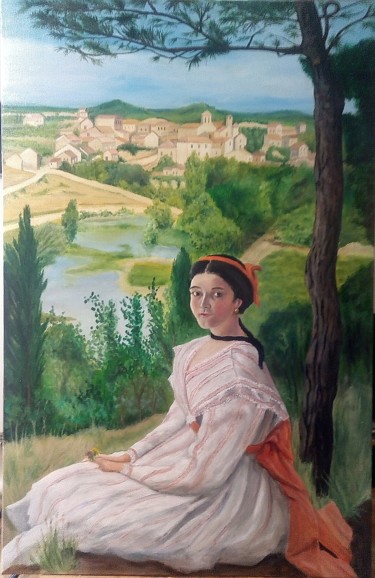 Malerei mit dem Titel "Vue du village d'ap…" von Arnaud Montenon, Original-Kunstwerk, Öl