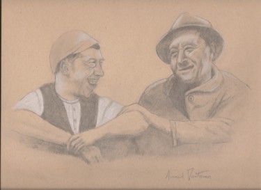 Drawing titled "Fernandel et Raimu" by Arnaud Montenon, Original Artwork, Pencil